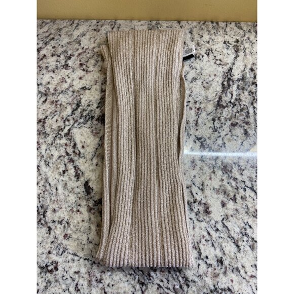 Talbots Metallic Knit Scarf With Knotted Tassel Ends Beige Gold Minimalist - Picture 7 of 9